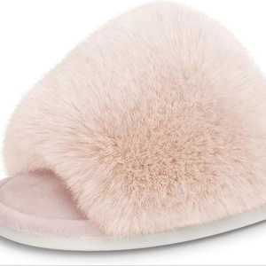 <span class=keywords><strong>Sandales</strong></span> d'intérieur/extérieur à enfiler pour femmes, en fausse fourrure, plates, moelleuses, à bout ouvert, avec mousse à mémoire de forme, en EVA, pour l'été - Product Image 1