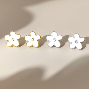 Enamel White Color Daisy <b>Earrings</b> 18K Gold Plated <b>Cute</b> Floral Studs Minimalist Everyday Flower Stud <b>Earrings</b> - Product Image 1