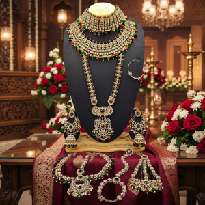 <b>Gold</b> Plated Alloy High Quality Ethnic Bridal Wedding Shadow Choker Necklace <b>Set</b> Earrings Maang Tikka Zircon Anniversary - Product Image 3