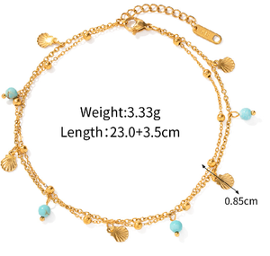 ERESI Summer INS Double chevillère moderne en acier inoxydable plaqué or 18 carats, anti-ternissement, avec pierre turquoise, bijou de plage et de <span class=keywords><strong>piscine</strong></span> - Product Image 6