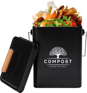 Poubelle à déchets alimentaires compostable de 1.7 gallons, 6L, poubelle à composter rectangulaire en métal avec couvercle filtre à charbon et poignée en <span class=keywords><strong>bois</strong></span> - Product Image 2