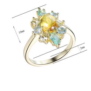 Anillo Kirin de <span class=keywords><strong>Plata</strong></span> 925 Chapado en Oro de 14K con Piedras de Circonita Cúbica <span class=keywords><strong>Amarilla</strong></span> en Forma de Racimo Floral, Anillos de <span class=keywords><strong>Plata</strong></span> 925 de Lujo Resistentes al Agua - Product Image 4