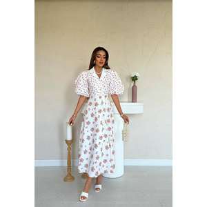 Robe Cache-Cœur Trapèze Imprimée Florale Blanc Cassé Taille Naturelle Tissée Respirante pour Usage Quotidien Décontracté – Vente en Gros - Product Image 5