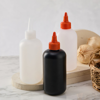 Set Botol Saus PET Putih Susu Beku Aman untuk Makanan, Leher 24mm, 250ml, Tutup Nosel Runcing untuk Penyimpanan Kecap dan Madu