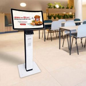 New Arrival Landscape 23.6/32 Inch Curved Touch Panel <b>Pc</b> Android System Pos <b>Stand</b> Nfc/rfid Card Reader Cash(less) Payment Kiosk - Product Image 1