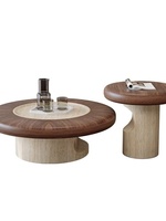 Nouveau modèle 2026 : Ensemble de tables basses en travertin de style médiéval, en bois massif, aspect vintage haut de gamme pour petit salon