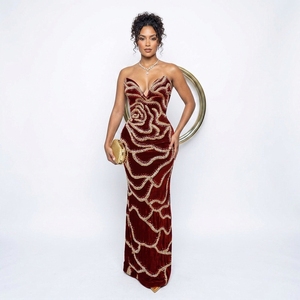 Abito da sera lungo da donna sexy con scollo a V senza spalline, per banchetti, feste, occasioni formali, abito da <span class=keywords><strong>hostess</strong></span> - Product Image 2