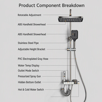 Grifo de Baño Moderno de Latón Macizo con Control de Tecla de Piano, 4 Funciones y Estante de Almacenamiento, Juego de Ducha