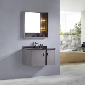 中国经典现代不锈钢浴室家具浴室浮动化妆柜带发光二极管光镜
