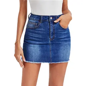 Jean denim saia das mulheres nádegas coberto raw hem mini bodycon denim saia jeans mulheres