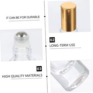 Cylinder Thick Bottom Sample Roll Glass <b>Perfume</b> <b>Spray</b> <b>Bottle</b> Silver Gold Cap Refillable 10ml Travel Skin Care Serum Face Cream - Product Image 2