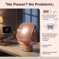 Ventilateur oscillant rechargeable de 6 pouces avec lumière de nuit LED intégrée, double batterie Type-C de 1200 mAh, lampe de refroidissement portable pour le camping