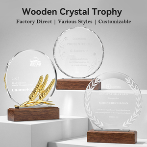 جوائز كريستال فارغة بالجملة مع قاعدة خشبية مخصصة وصديقة للبيئة مطبوعة بالأشعة فوق البنفسجية للطلبات بالجملة للفعاليات المؤسسية - Product Image 2