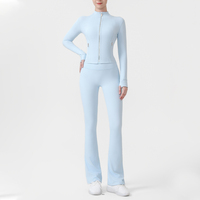 Conjunto de yoga para mujer con leggings acampanados, top sin costuras de ajuste ceñido y leggings de cintura alta que absorben la humedad para deportes - Envío desde almacén de EE. UU.