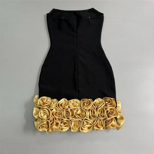 Abito Mini Fasciante <span class=keywords><strong>Nero</strong></span> alla Moda con Fiori 3D, <span class=keywords><strong>Vestito</strong></span> <span class=keywords><strong>Corto</strong></span> Semplice per Compleanno, Serate, Cocktail Party, Abiti Formali da Donna - Product Image 6