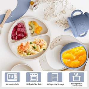 Wholesale Custom Newborn BPA Free <b>Kids</b> Dinnerware Silicone Tableware Baby Feeding Suction Bowl Plate Set - Product Image 4