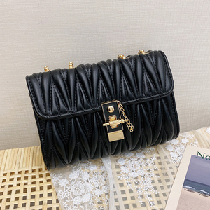 Bolso de cadena cuadrada plisado para mujer, versátil, de cuero PU, informal, cruzado, pequeño, para hombro - Product Image 2