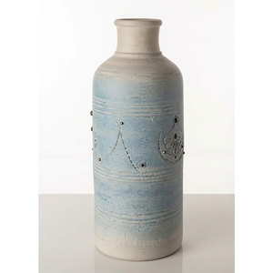 แจกันเซรามิกทำมือทรงกระบอกเคลือบสีน้ำเงิน งานศิลปะตกแต่ง - Product Image 4