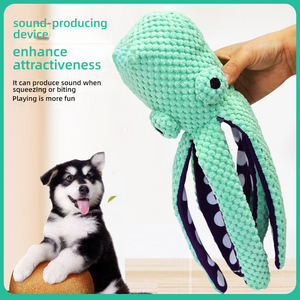 귀여운 클래식 문어 플러시 씹는 장난감, 친환경적이고 내구성이 뛰어난 장난감, 상호작용 놀이, 치아 청소, 지루함 해소용 - Product Image 3