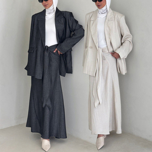 Khiêm tốn thời trang 2 pcs Tops và váy co ORD Set hồi giáo phụ nữ văn phòng mặc Blazers - Product Image 1