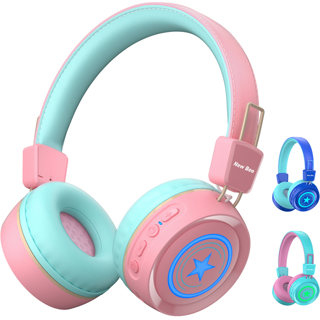 Fast Delivery New Bee Color Led Lights Noise Cancelling Headset Kids Headphone Wireless Gaming Headphones for Computers, IPad
