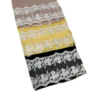Hot Selling New Design Malaysian muslim women solid colo Embroidered Lace pearl chiffon hijab Elegant Shawls scarf