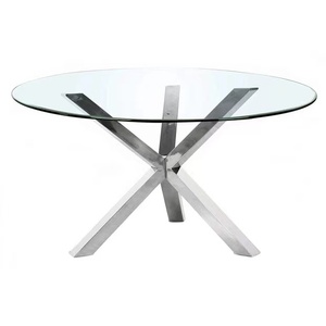 Precio de fábrica barato moderno de vidrio templado redondo Mesa de <span class=keywords><strong>Cristal</strong></span> patas de madera efecto patas mesa de comedor - Product Image 6
