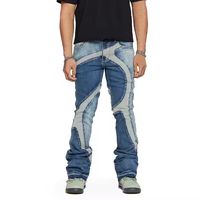 Jeans DiZNEW OEM ODM avec logo personnalisé Jeans pour hommes à bords bruts et patchwork empilés