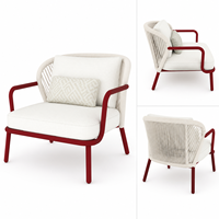 Fauteuil de salon d'extérieur moderne avec dossier en corde tressée, structure en aluminium et coussin imperméable pour jardin, villa, hôtel