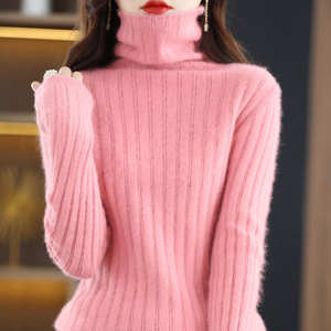 <span class=keywords><strong>Maglione</strong></span> da Donna Slim-Fit Autunno Inverno in Visone, Nuovo Arrivo, <span class=keywords><strong>Maglione</strong></span> Corto in Lana Lavorato a Maglia a Colori Vivaci con Collo Alto e Dettagli Traforati - Product Image 3