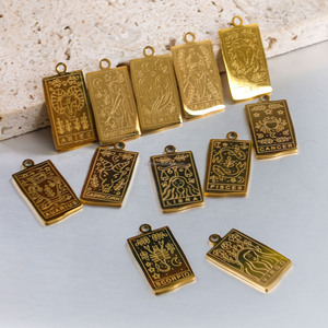 Pendentif vintage en acier inoxydable avec 12 signes du zodiaque, médaillon carré irrégulier doré, bijou esthétique du <span class=keywords><strong>horoscope</strong></span> pour femme, cadeau - Product Image 2