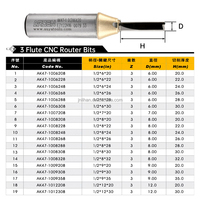 Mata Bor Router AK47-1 3Flutes TCT Straight Bit Arden, Mata Bor Router Arden 1/2* 6*20mm 3F CNC untuk Memotong MDF, Kayu, Plywood, Akrilik