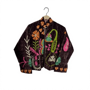 Autumn <b>Coat</b> Polyester Lining Pullover Style Velvet Mandarin Collar Jacket <b>Women</b> Full Sleeve Floral Embroidery <b>Coat</b> - Product Image 1