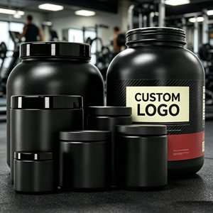 Black Empty <b>Plastic</b> Protein Powder <b>Jar</b> With Screw Lid Multi Size Round Supplement Container For Whey Powder Capsule Sports Nutri - Product Image 1
