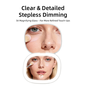 Gương trang điểm nhỏ gọn có thể sạc lại đèn LED hai mặt độ phóng đại 5X gương mỹ phẩm cầm tay với thiết kế hình bầu dục - Product Image 3