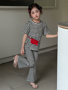 Conjunto de Dos Piezas para <span class=keywords><strong>Niñas</strong></span>, Estilo Coreano, Informal, para el Hogar, <span class=keywords><strong>Pantalones</strong></span> Acampanados, Pijamas Modernos para Niños, Primavera/Verano - Product Image 5