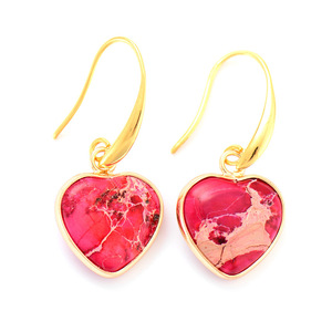 Heart Shape Drop Earrings <b>Red</b> Natural Stone Bezel Setting Gift Jewelry Zinc Alloy - Product Image 5
