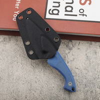 Nouveau couteau à lame fixe mini, acier 14C28N, manche en micarta bleu lin, couteau de survie pour le camping en plein air, EDC avec étui