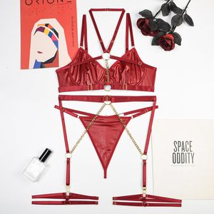 Bikini Sexy en cuir Pu à bretelles <span class=keywords><strong>porte</strong></span>-jarretelles à armatures ensemble de lingerie Lingerie Sexy personnalisée Lingerie Sexy érotique pour femmes vidéo - Product Image 2