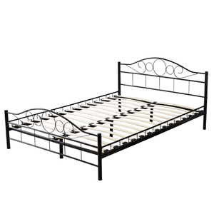 Lit double moderne <span class=keywords><strong>en</strong></span> <span class=keywords><strong>bois</strong></span> avec <span class=keywords><strong>sommier</strong></span> <span class=keywords><strong>à</strong></span> <span class=keywords><strong>lattes</strong></span> et base <span class=keywords><strong>en</strong></span> fer noir <span class=keywords><strong>pour</strong></span> chambre <span class=keywords><strong>à</strong></span> coucher et appartement, montage facile - Product Image 2