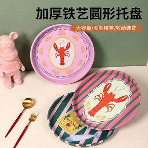 Plateau de rangement rond en fer blanc style fêtes Mystic Arts pour collations, desserts, fruits, décoration de table de salon - Product Image 4