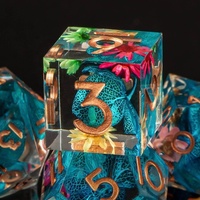 Ensemble de dés polyédriques en résine à bords tranchants, série fleurs, 7 pièces, faits à la main, pour accessoires de jeu de société DND, Cthulhu, COC, TRPG