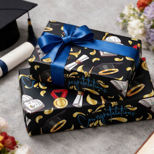 Black background color printed graduation season gift wrapping <b>paper</b> Gold <b>pattern</b> medal book gift wrapping <b>paper</b> Customizable - Product Image 4