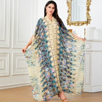 4053 moyen-orient Plus vêtements pour femmes transfrontalière longue robe musulmane Abaya col en v imprimé manches Batball robe islamique