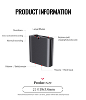 Enregistreur vocal numérique magnétique activé par la voix, mini appareil audio avec 30 heures d'enregistrement continu et une longue durée de vie de la batterie