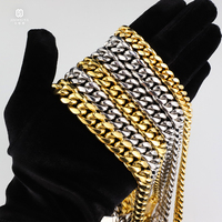 Collier Hip Hop pour Homme, Chaîne en Acier Inoxydable, Chaîne Solide en Or, Chaîne Cubaine Miami Hip Hop, Chaîne en Or 18k14k