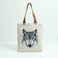 Gahumi Venta al por Mayor Nuevo Bolso Tote Personalizado con Cabeza de Lobo Bordada a Precio Competitivo Bolsa de Lona con Estampado Personalizado para Ir de Compras