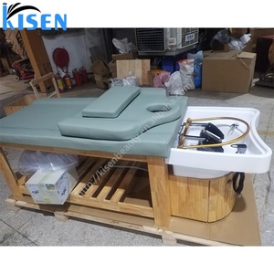 Table de lavage en bois Kisen Salon Top Design personnalisable pour soins capillaires et esthétique faciale fumigée - Product Image 4
