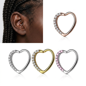 Corazón <span class=keywords><strong>Daith</strong></span> <span class=keywords><strong>Piercing</strong></span> Acero quirúrgico Clicker corazón con bisagras segmento anillo cartílago pendiente moda cuerpo joyería para Mujeres Hombres - Product Image 1