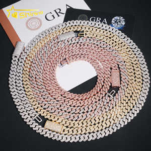 Горячая распродажа VVS Обледенение Moissanite Pass Diamond тест 925 Серебряное золото хип-хоп 2 ряда 8 мм кубинское звено цепи ожерелье ювелирные изделия - Product Image 3